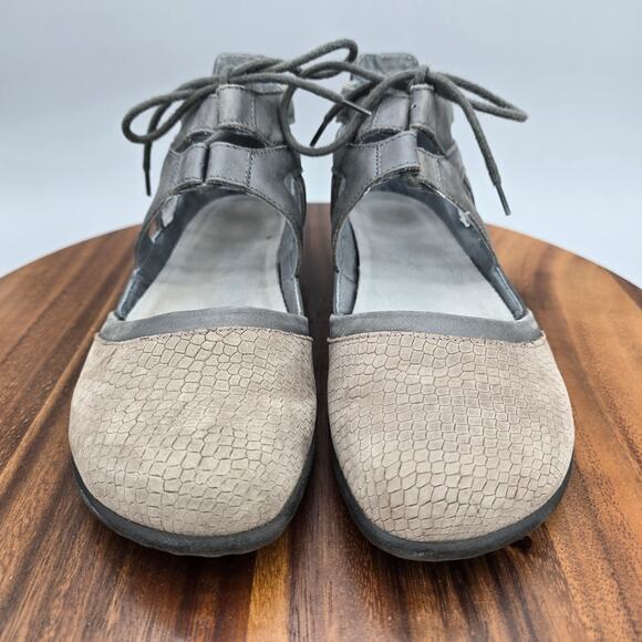 Naot Shoes Womens 7 38 Gray Leather Suede Crackle Kata Comfort Lace Up Flats - Picture 2 of 7